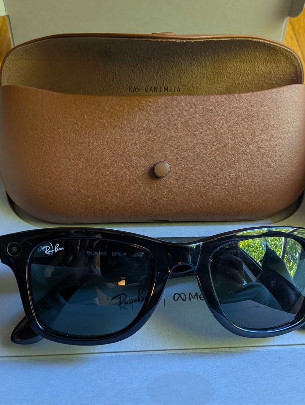 Meta Ray-Ban Black Sunglasses with Brown Case